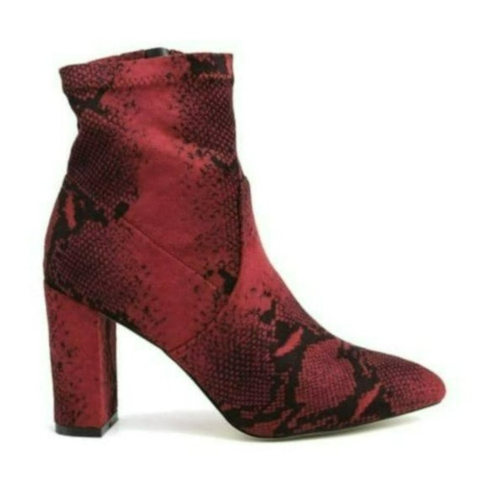 NWT Catherine Catherine Malandrino Snake Faux Suede Block Heel Stretch Booties - Picture 4 of 6